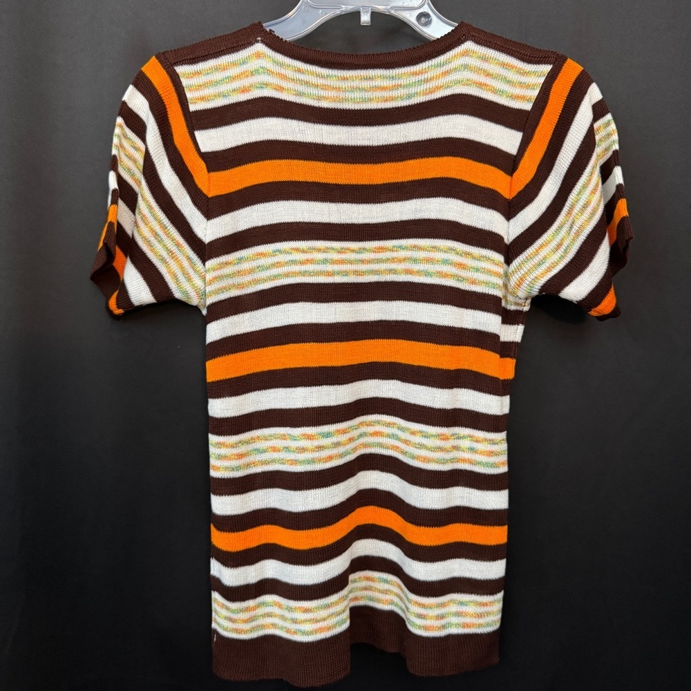 Striped Short Sleeve Knit Top Brown Orange Beige Women’s Small Fall Casual NWT - Picture 3 of 5